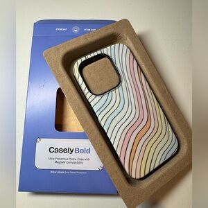 New In Box: Casely IPhone 15 Pro Bold + Mag Safe Case- Rainbow Pastels